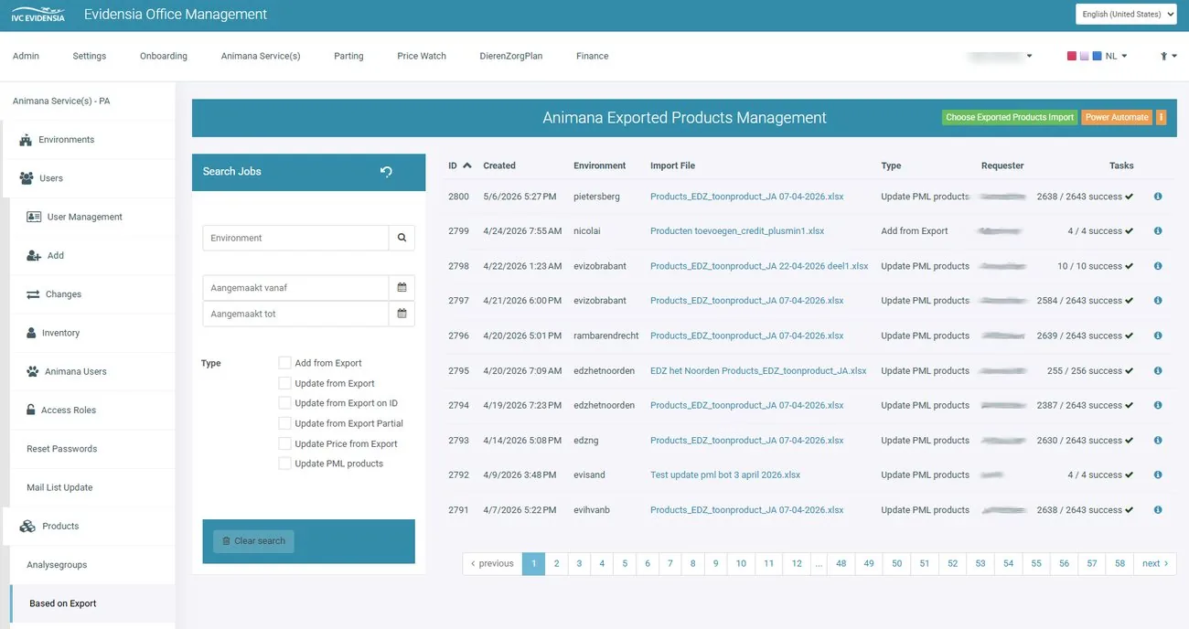 De Evidensia Office Management-tool met de status van elke taak